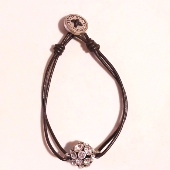 FOSSIL Rheinstone/leather cord bracelet. 💝 - Picture 2 of 6
